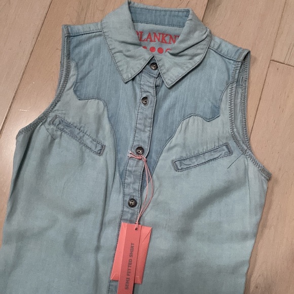 Blank NYC girls sleeves soft tencel denim button Ranch dressing down shirt - Picture 2 of 9